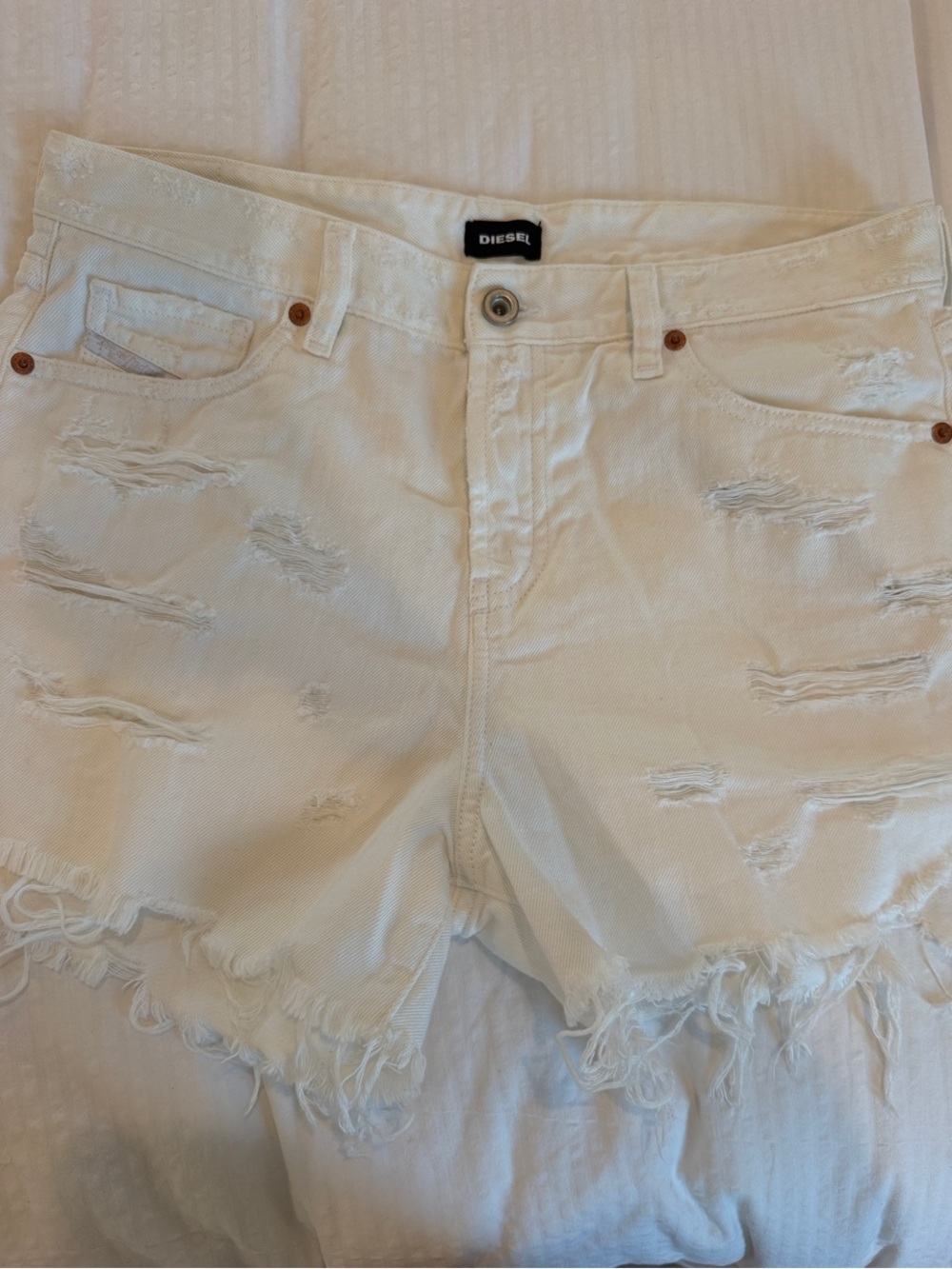 Diesel Off-White Distressed Denim Cutoffs